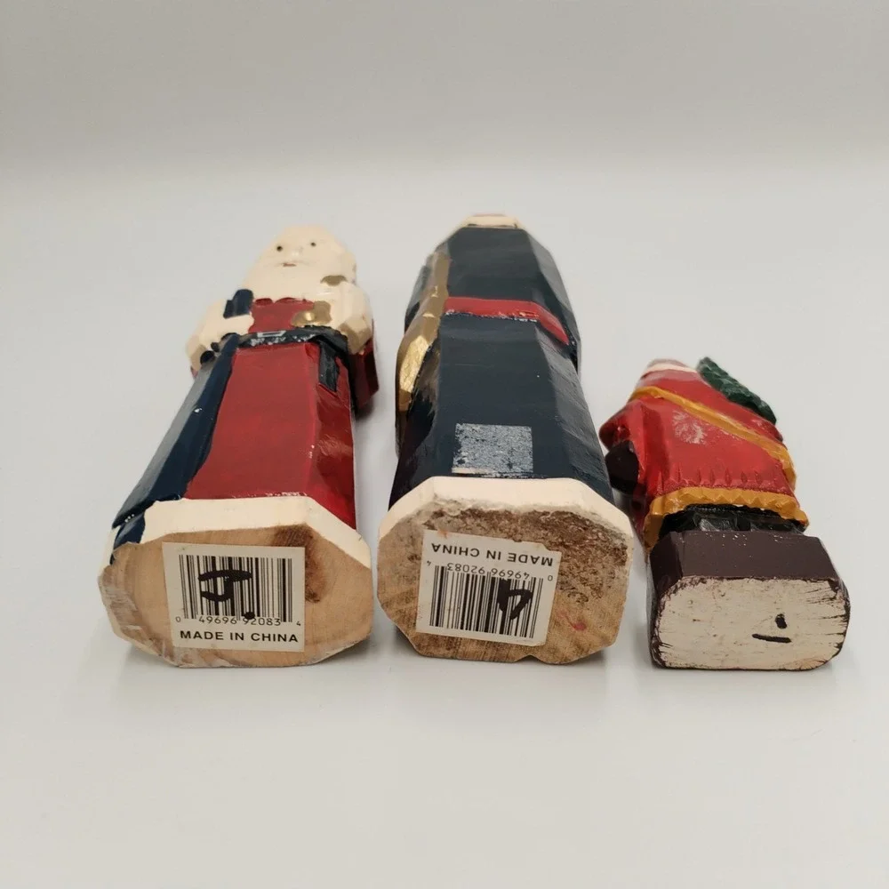 Vtg Hand Carved Wood Santa Claus Figures Lot 3 Folk Art Hand Painted Christmas